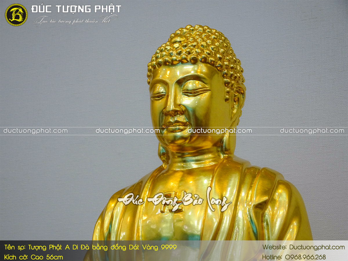 Tượng Phật A Di Đà Bằng Đồng 56cm Dát Vàng 9999 5