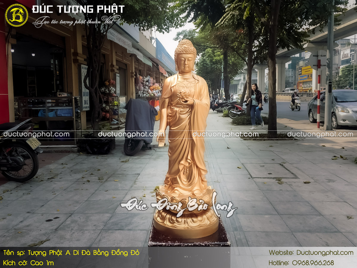 Tượng Phật A Di Đà Dáng Đứng Bằng Đồng Đỏ Cao 1m 2