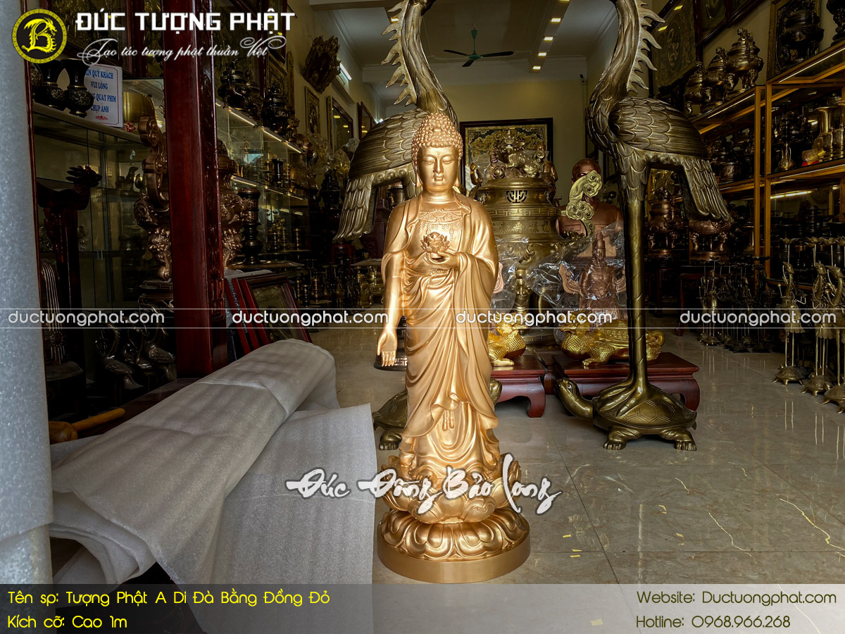 Tượng Phật A Di Đà Dáng Đứng Bằng Đồng Đỏ Cao 1m 3