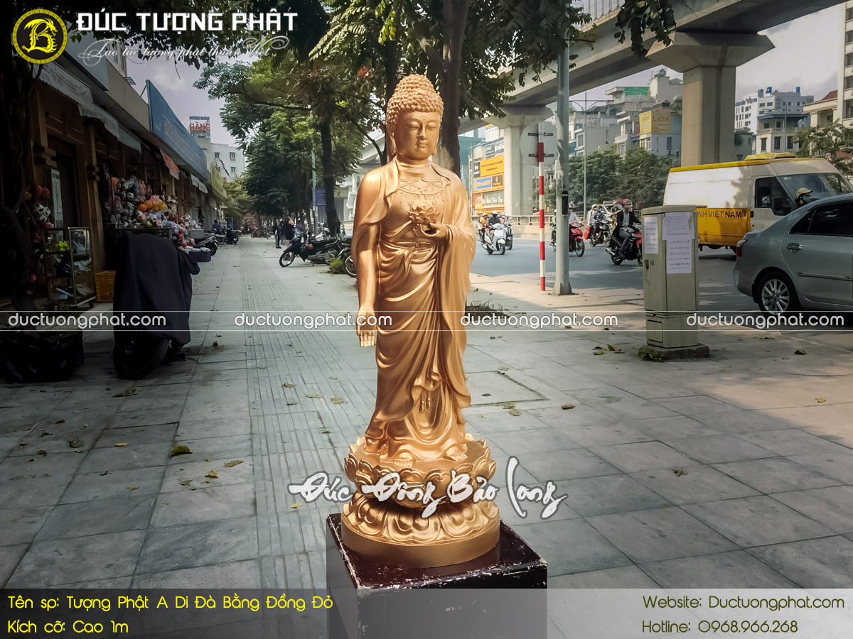 Tượng Phật A Di Đà Dáng Đứng Bằng Đồng Đỏ Cao 1m 4