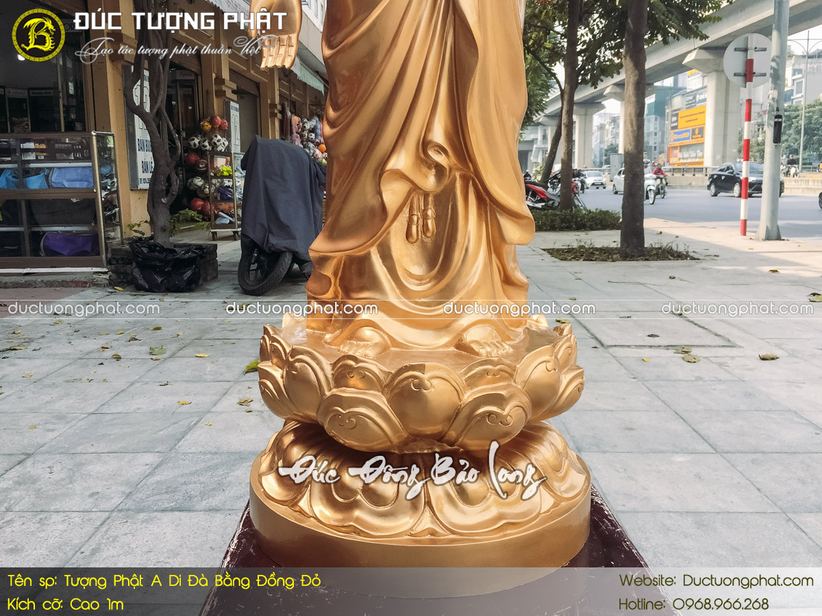 Tượng Phật A Di Đà Dáng Đứng Bằng Đồng Đỏ Cao 1m 8