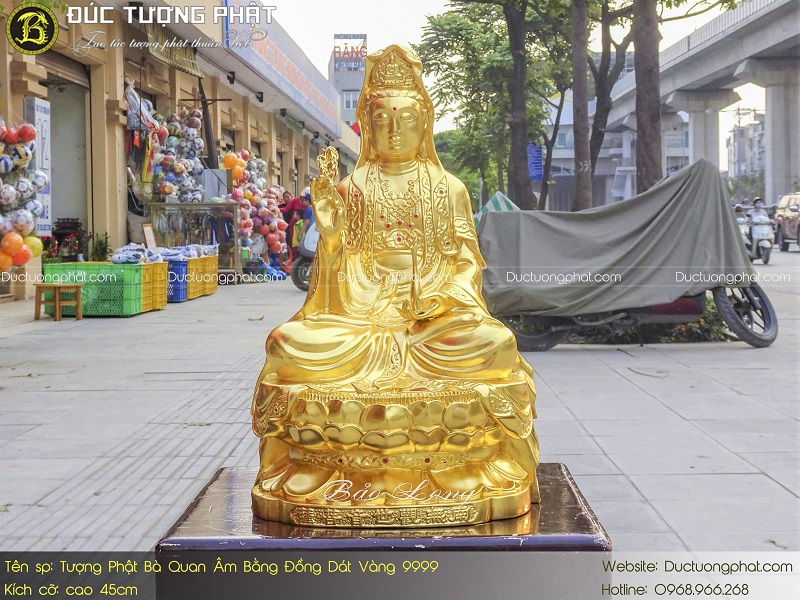Tượng Phật Bà Quan Âm Bằng Đồng 45cm Dát Vàng 9999 2