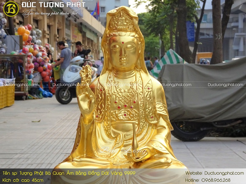 Tượng Phật Bà Quan Âm Bằng Đồng 45cm Dát Vàng 9999 3