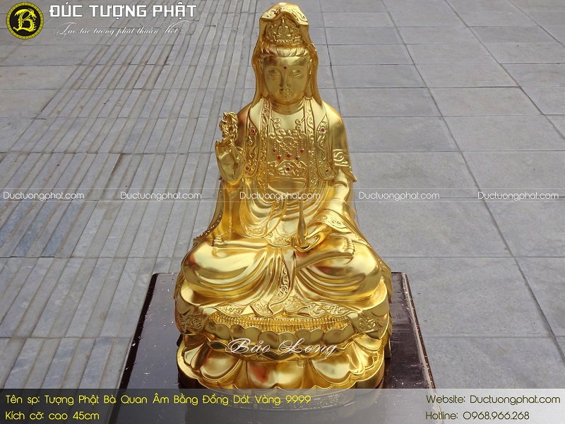 Tượng Phật Bà Quan Âm Bằng Đồng 45cm Dát Vàng 9999 5