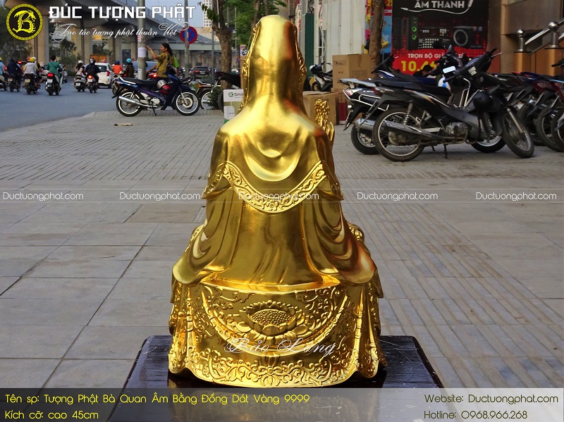 Tượng Phật Bà Quan Âm Bằng Đồng 45cm Dát Vàng 9999 6