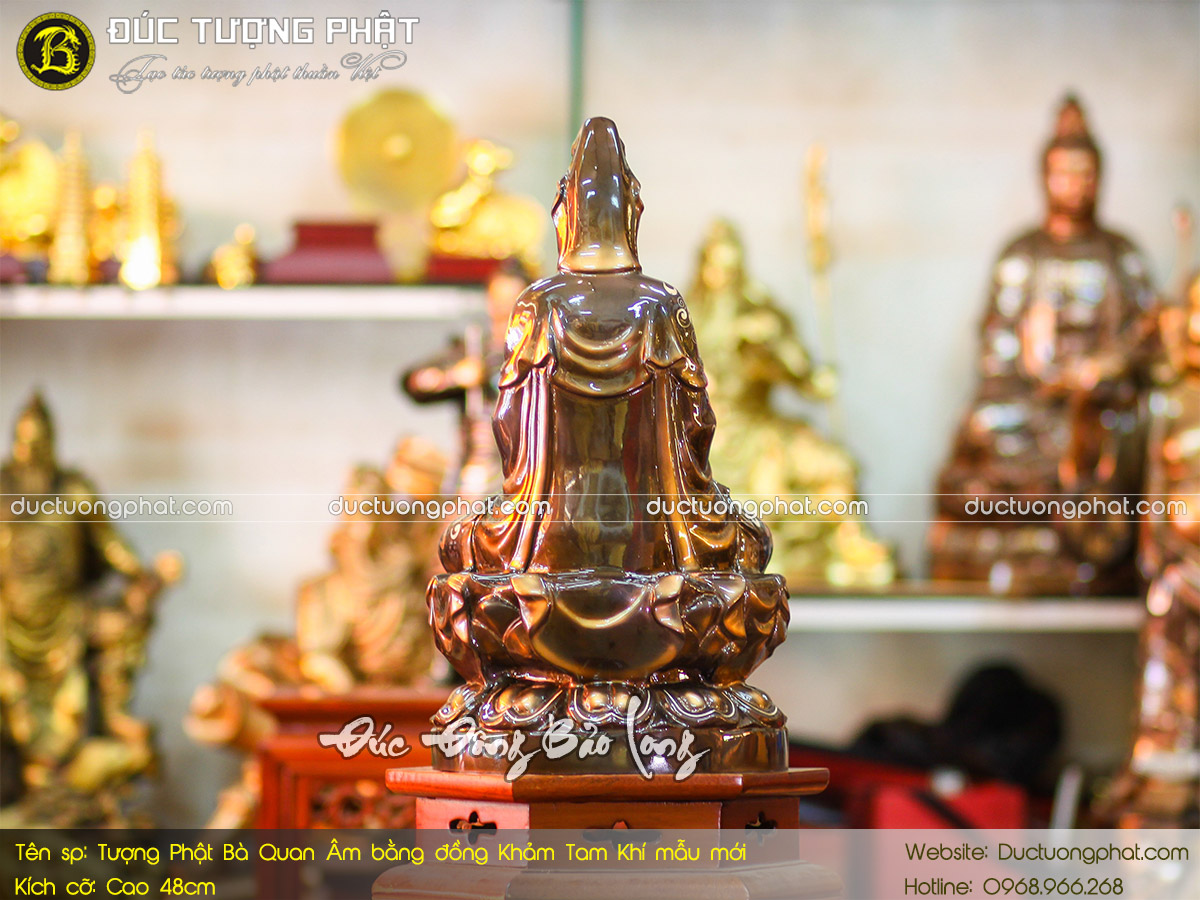 Tượng Phật Bà Quan Âm Bằng Đồng 48cm Khảm Tam Khí mẫu mới 5