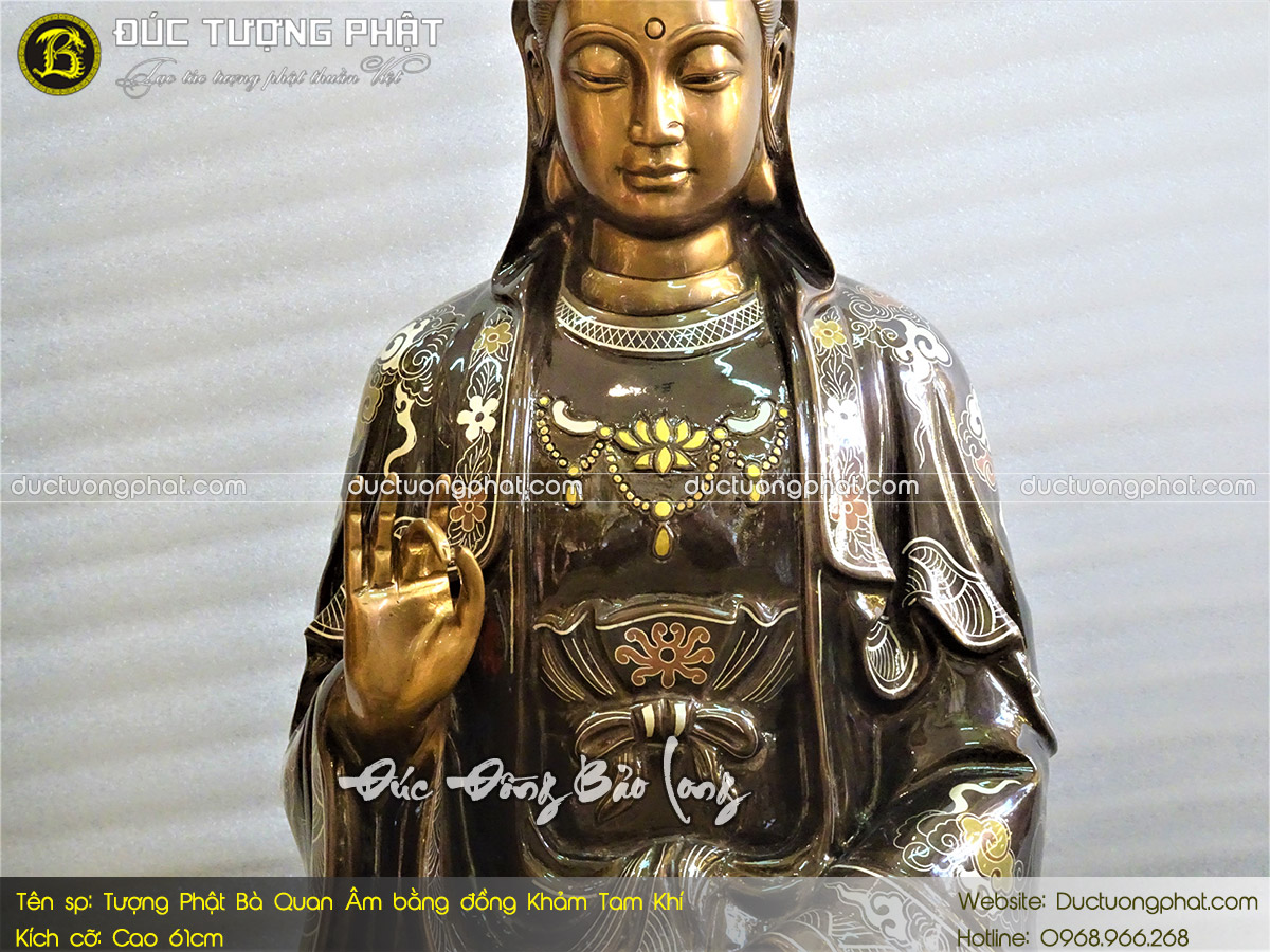 Tượng Phật Bà Quan Âm Bằng Đồng 61cm Khảm Tam Khí 4
