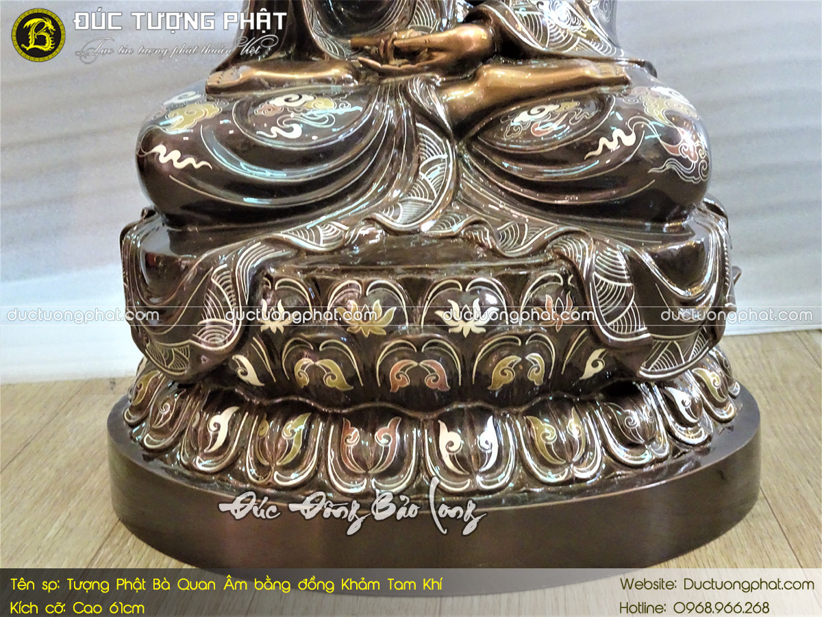 Tượng Phật Bà Quan Âm Bằng Đồng 61cm Khảm Tam Khí 6