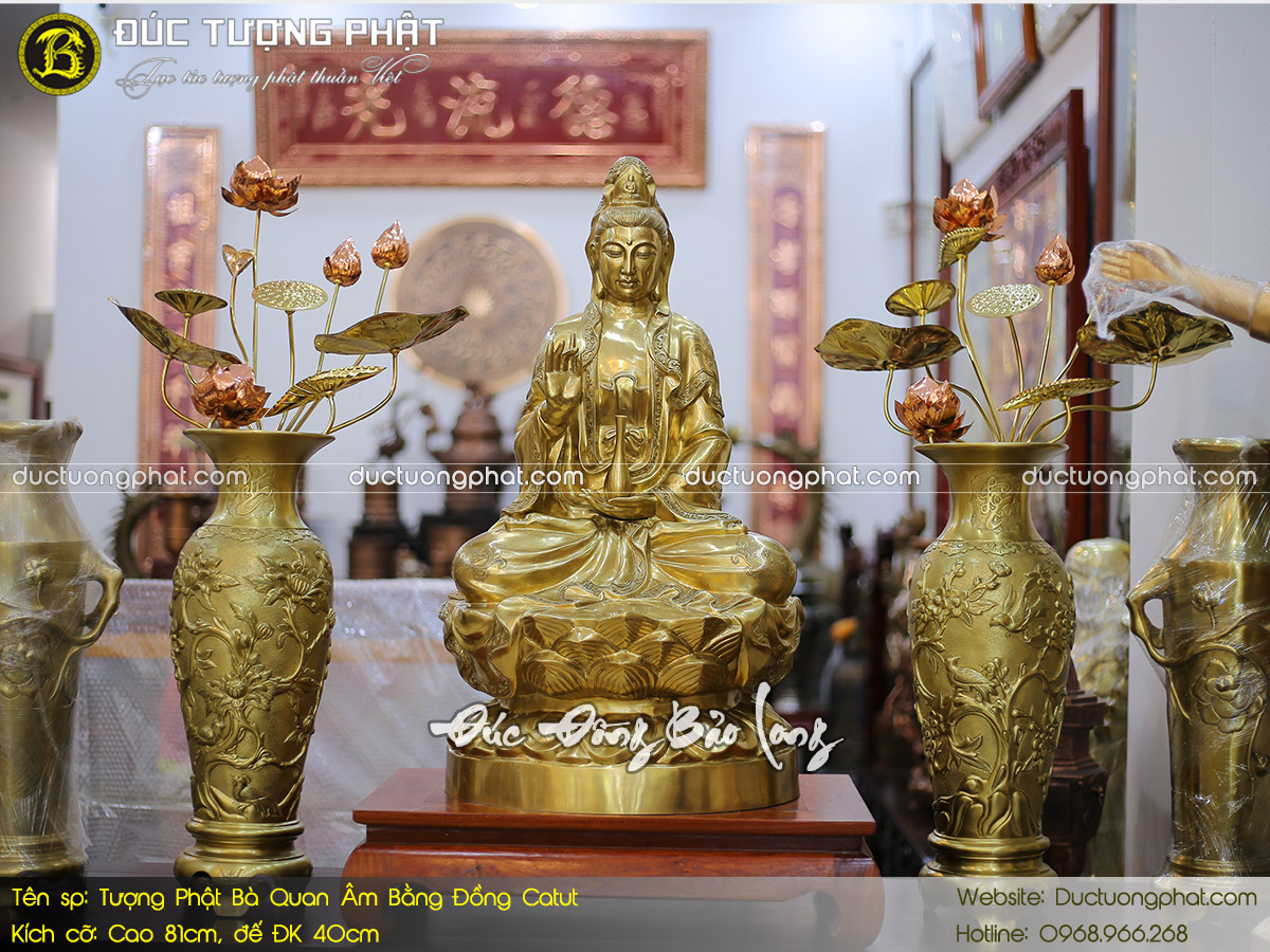 Tượng Phật Bà Quan Âm Bằng Đồng Catut Cao 81cm 2