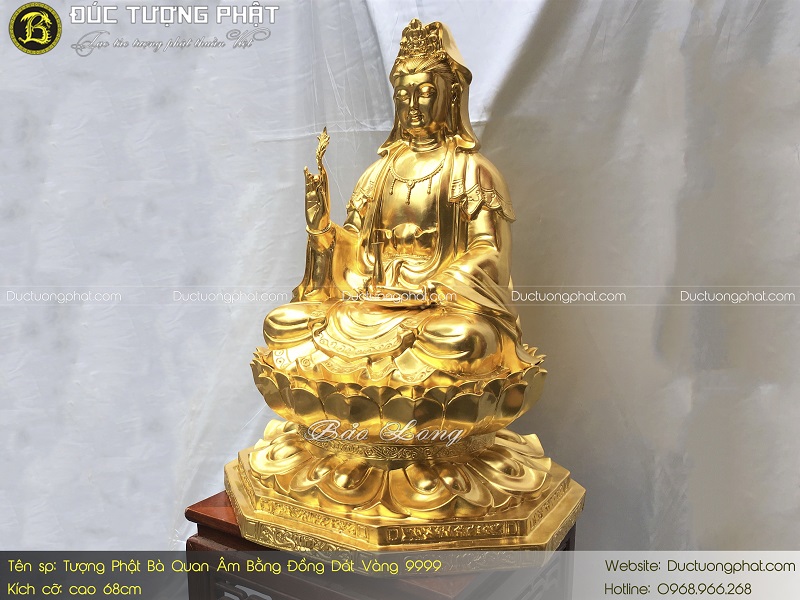 Tượng Phật Bà Quan Âm Bằng Đồng 68cm Dát Vàng 9999 3