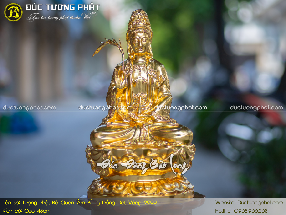 Tượng Phật Bà Quan Âm Bằng Đồng Dát Vàng 9999 Cao 48cm 2