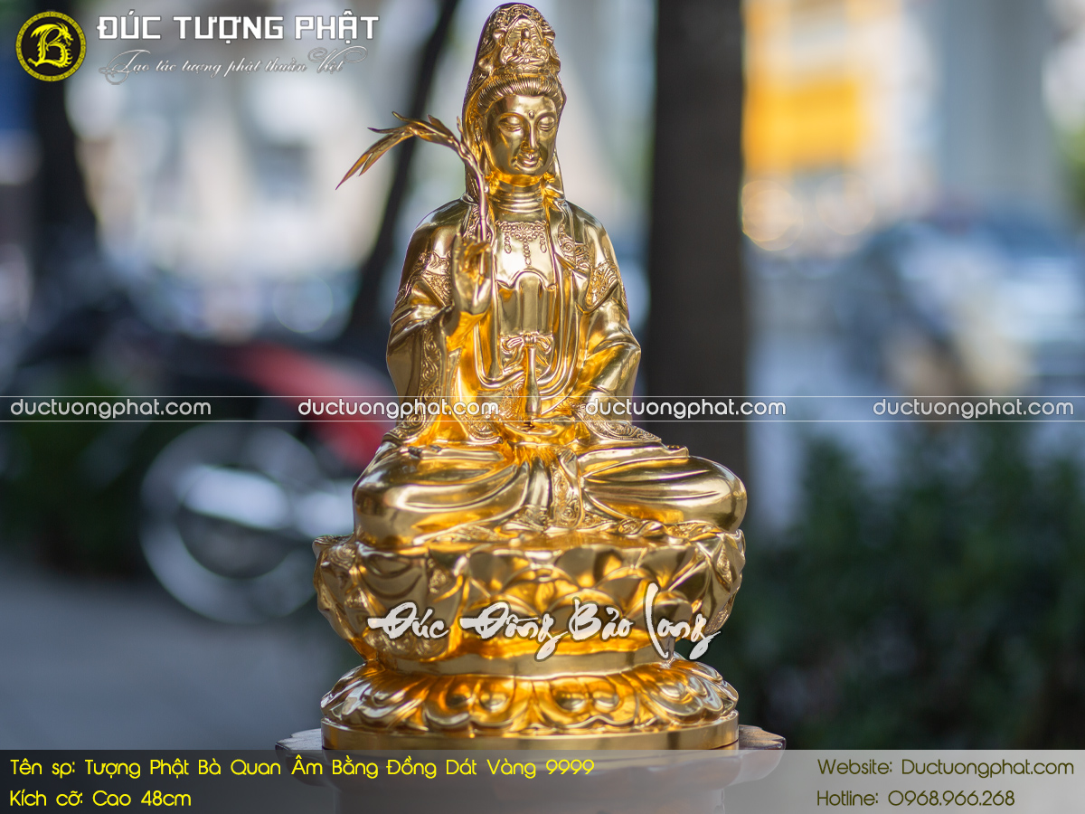 Tượng Phật Bà Quan Âm Bằng Đồng Dát Vàng 9999 Cao 48cm 3
