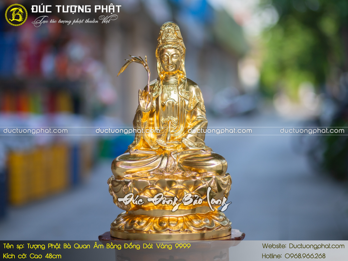 Tượng Phật Bà Quan Âm Bằng Đồng Dát Vàng 9999 Cao 48cm 4