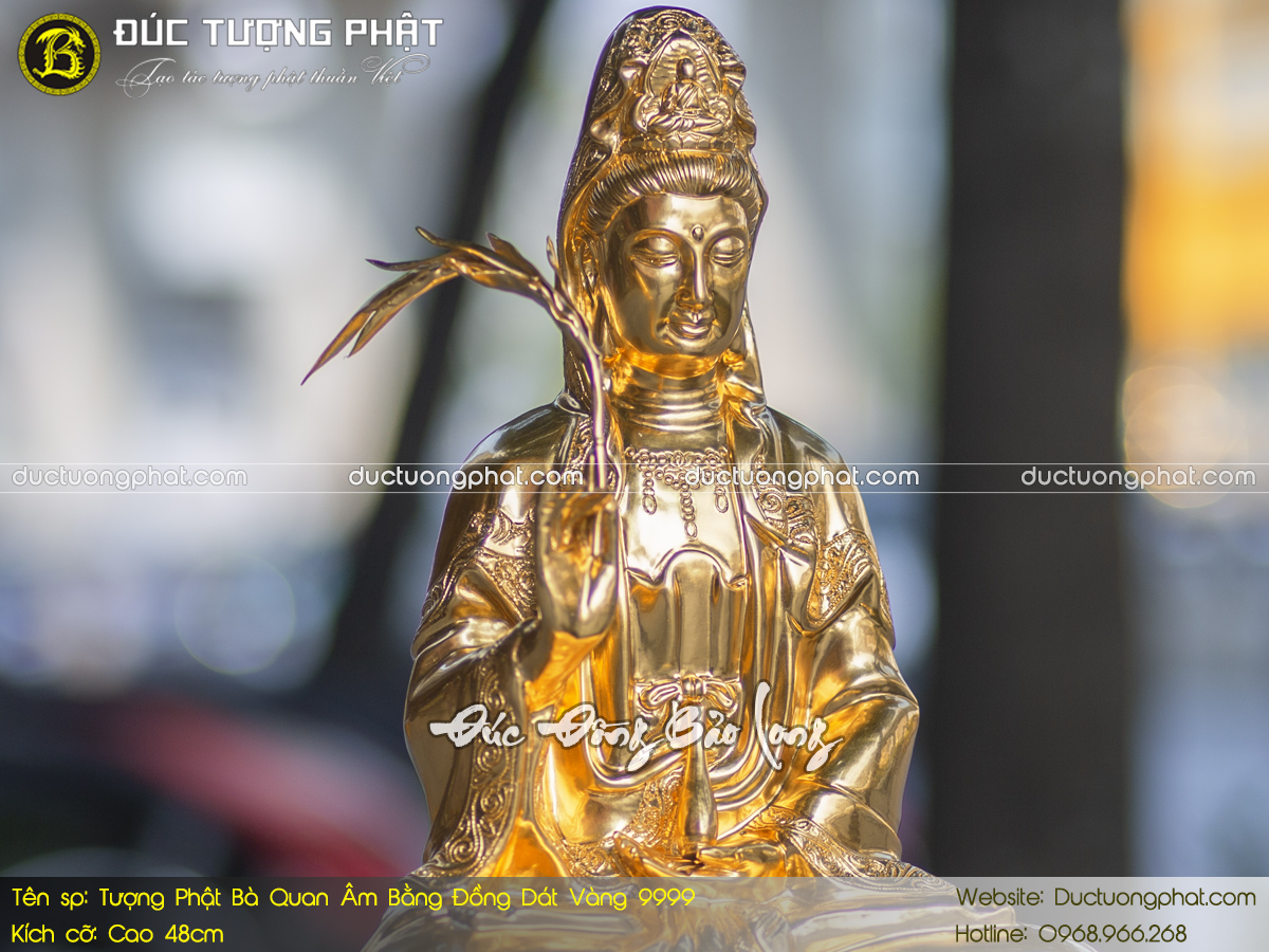Tượng Phật Bà Quan Âm Bằng Đồng Dát Vàng 9999 Cao 48cm 6