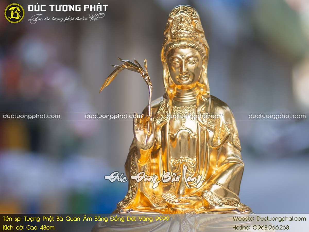 Tượng Phật Bà Quan Âm Bằng Đồng Dát Vàng 9999 Cao 48cm 7