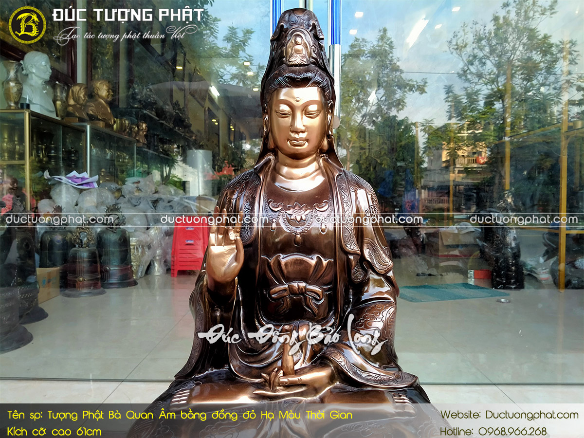 Tượng Phật Bà Quan Âm Bằng Đồng Đỏ Cao 61cm Hạ Màu Thời Gian 3