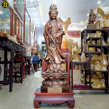 Tượng Phật Bà Quan Âm Bằng Đồng Đỏ Cao 1m25 Màu Giả Cổ