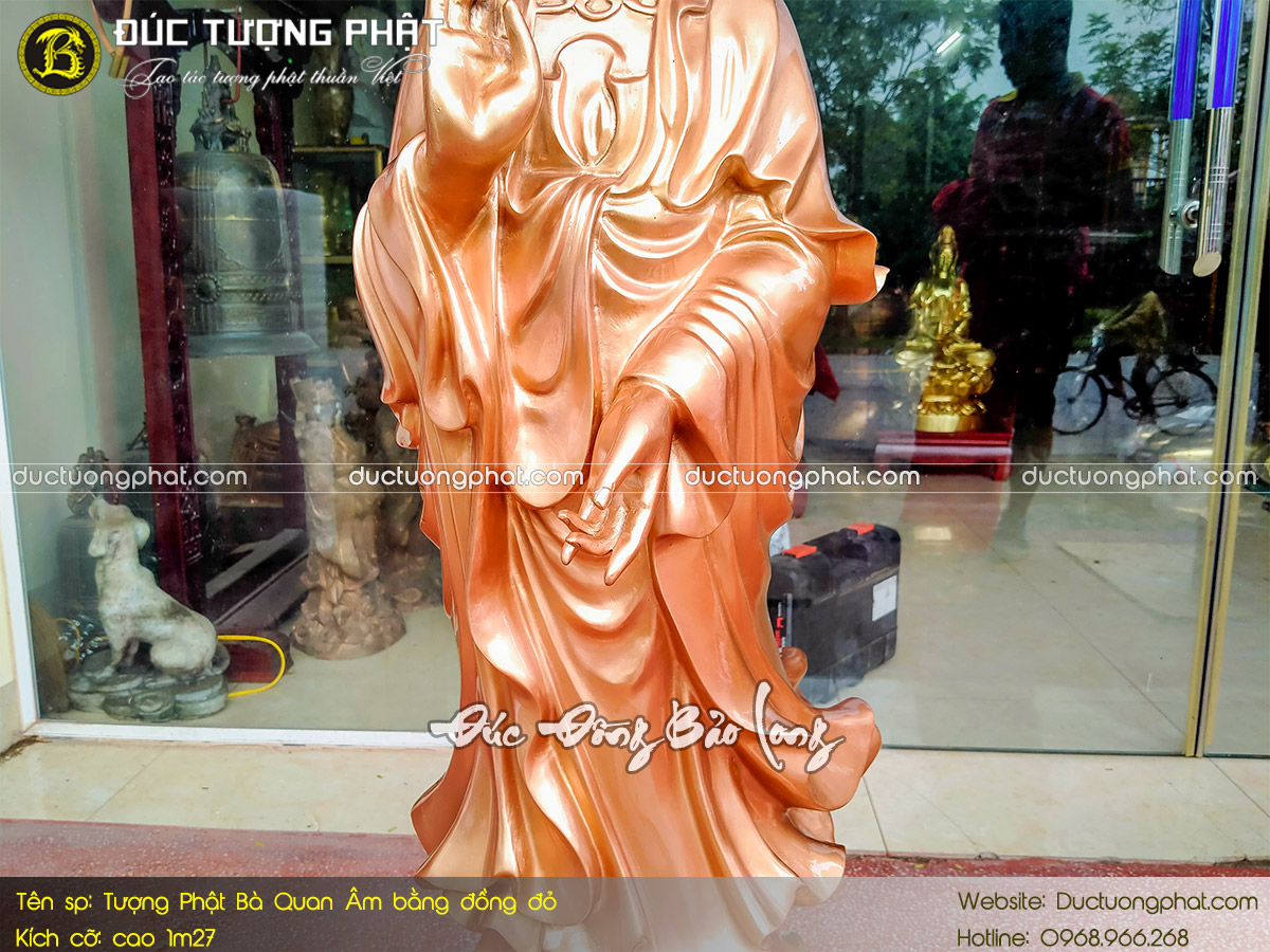 Tượng Phật Bà Quan Âm Đứng Bằng Đồng Đỏ Cao 1m27 6