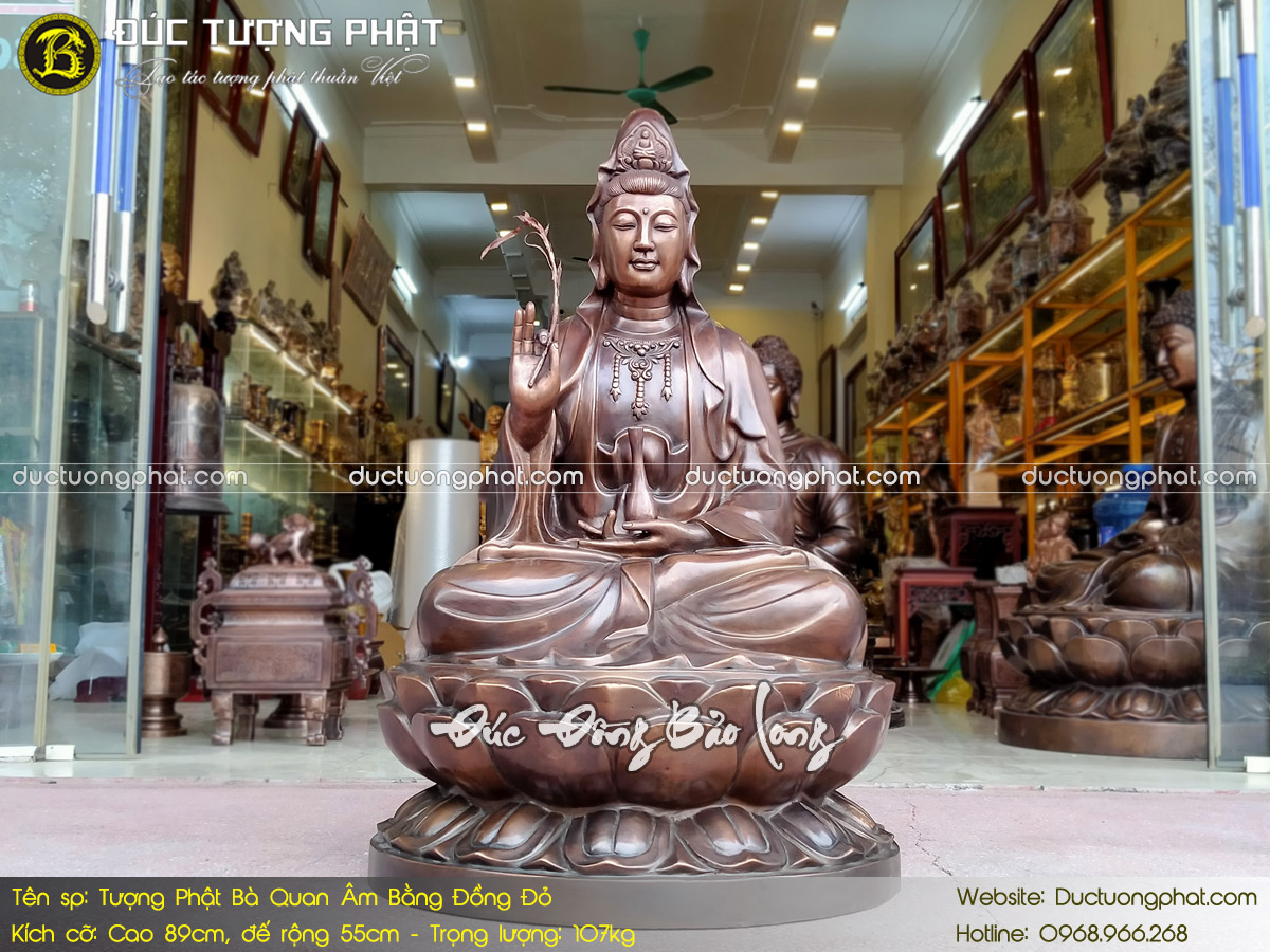 Tượng Phật Bà Quan Âm Bằng Đồng Đỏ Cao 89cm Hạ Màu Thời Gian 2