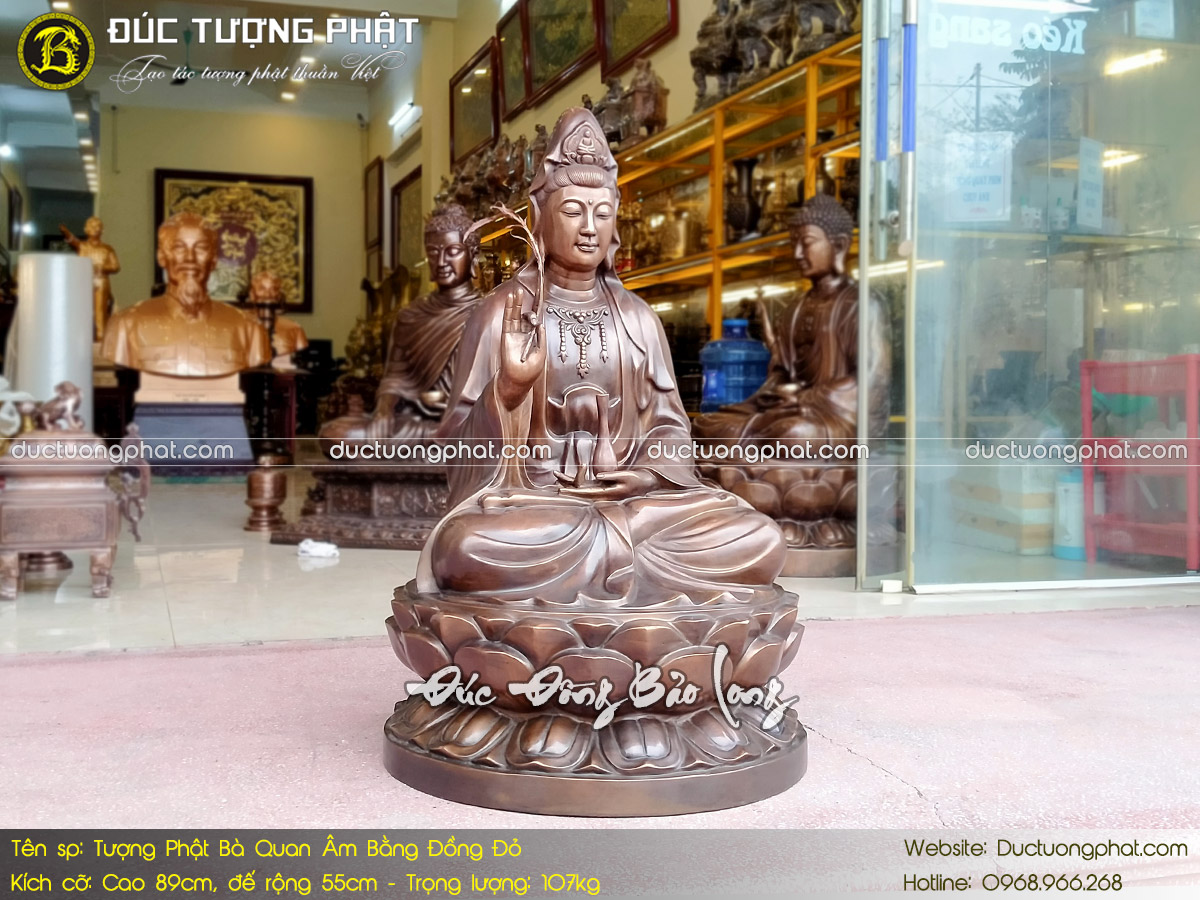 Tượng Phật Bà Quan Âm Bằng Đồng Đỏ Cao 89cm Hạ Màu Thời Gian 4