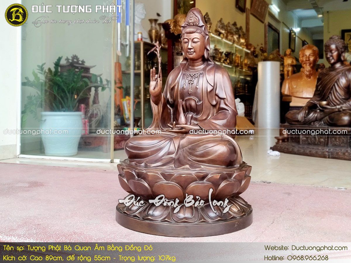 Tượng Phật Bà Quan Âm Bằng Đồng Đỏ Cao 89cm Hạ Màu Thời Gian 5