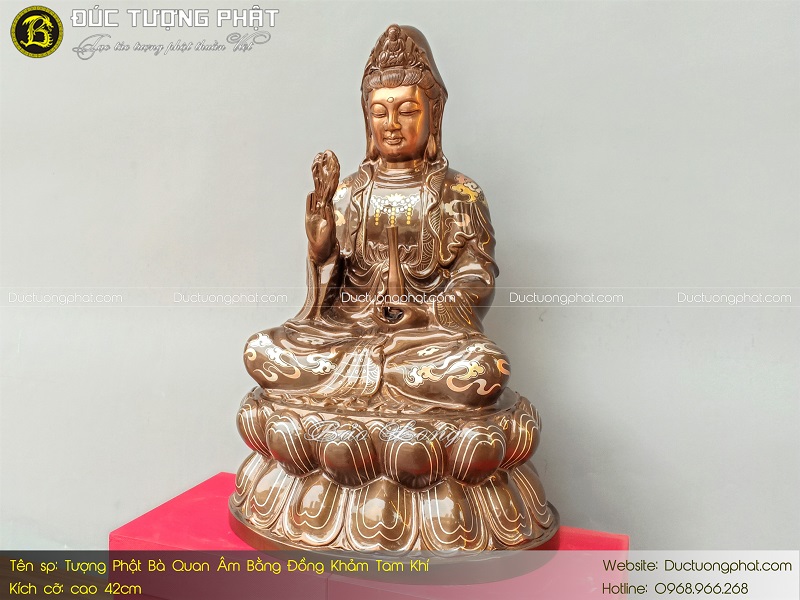 Tượng Phật Bà Quan Âm Bằng Đồng 42cm Khảm Tam Khí 4