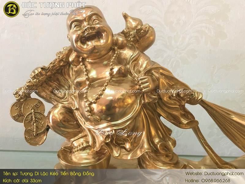 Tượng Phật Di Lặc Kéo Bao Tiền Bằng Đồng Dài 33cm 3