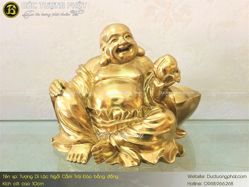 Tượng Phật Di Lặc Ngồi Cầm Trái Đào Bằng Đồng 10cm 2
