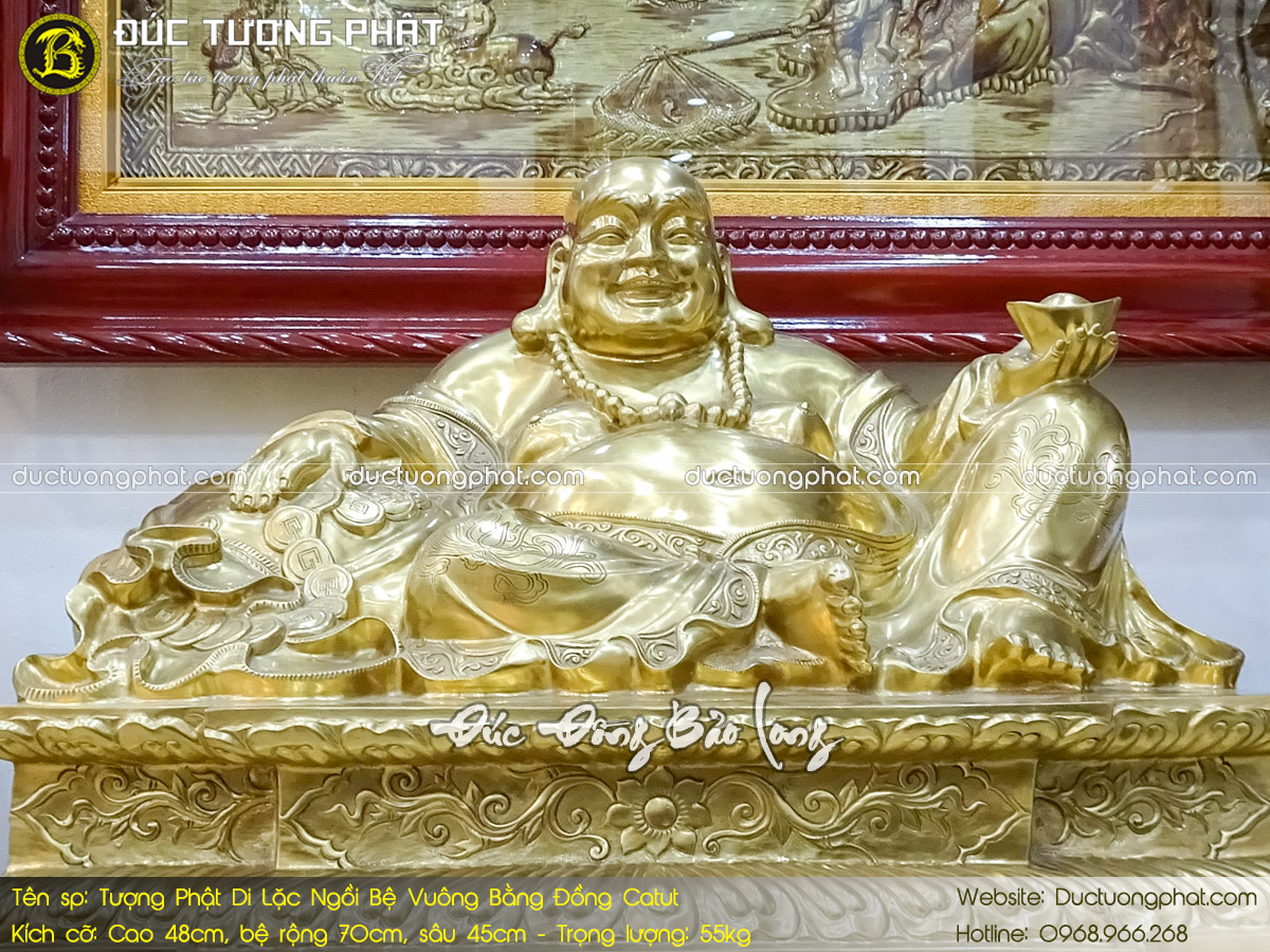 Tượng Phật Di Lặc Ngồi Bệ Vuông Bằng Đồng Catut Cao 48cm 4