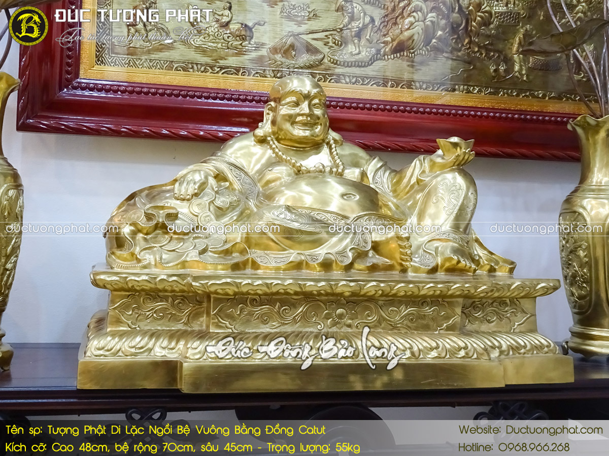 Tượng Phật Di Lặc Ngồi Bệ Vuông Bằng Đồng Catut Cao 48cm 5