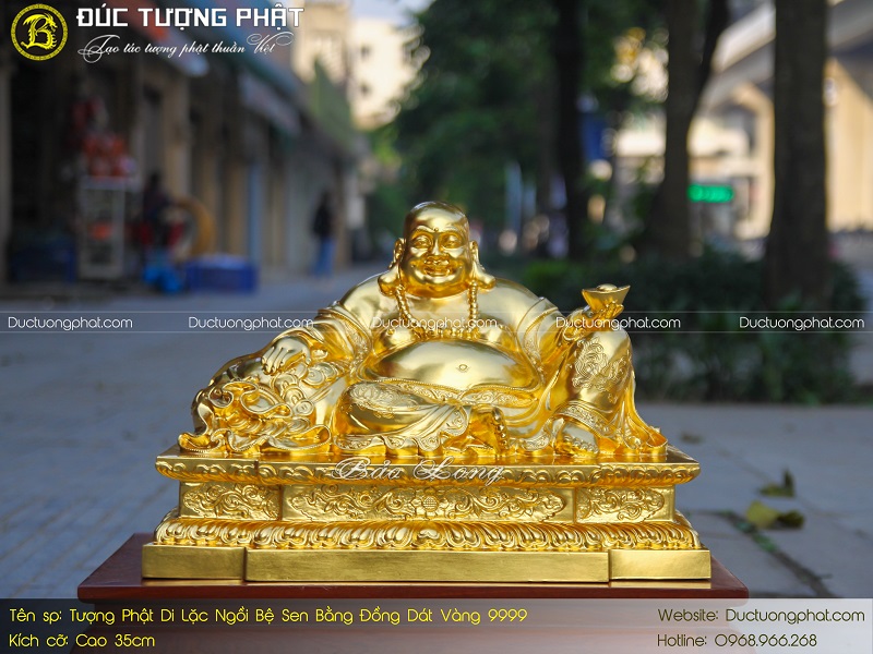 Tượng Phật Di Lặc Ngồi Bệ Sen Bằng Đồng Đỏ 35cm Dát Vàng 9999 2