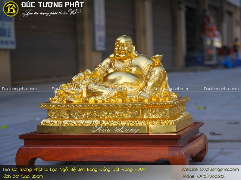 Tượng Phật Di Lặc Ngồi Bệ Sen Bằng Đồng Đỏ 35cm Dát Vàng 9999 4
