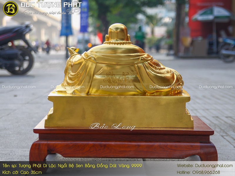 Tượng Phật Di Lặc Ngồi Bệ Sen Bằng Đồng Đỏ 35cm Dát Vàng 9999 6