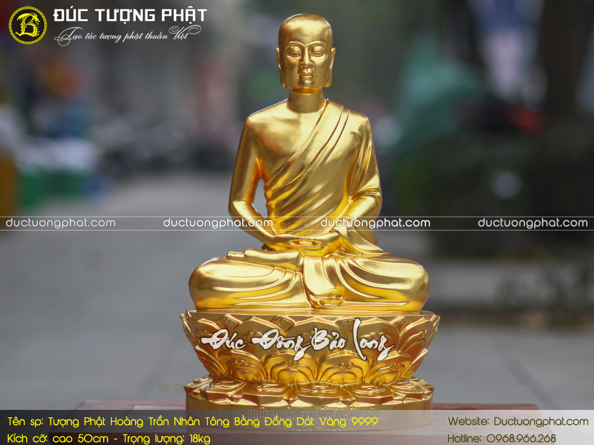 Tượng Phật Hoàng Trần Nhân Tông Bằng Đồng 50cm Dát Vàng 9999 2