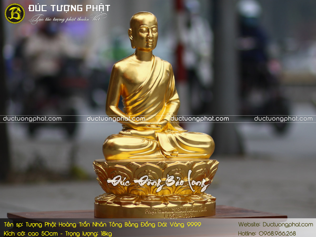 Tượng Phật Hoàng Trần Nhân Tông Bằng Đồng 50cm Dát Vàng 9999 3