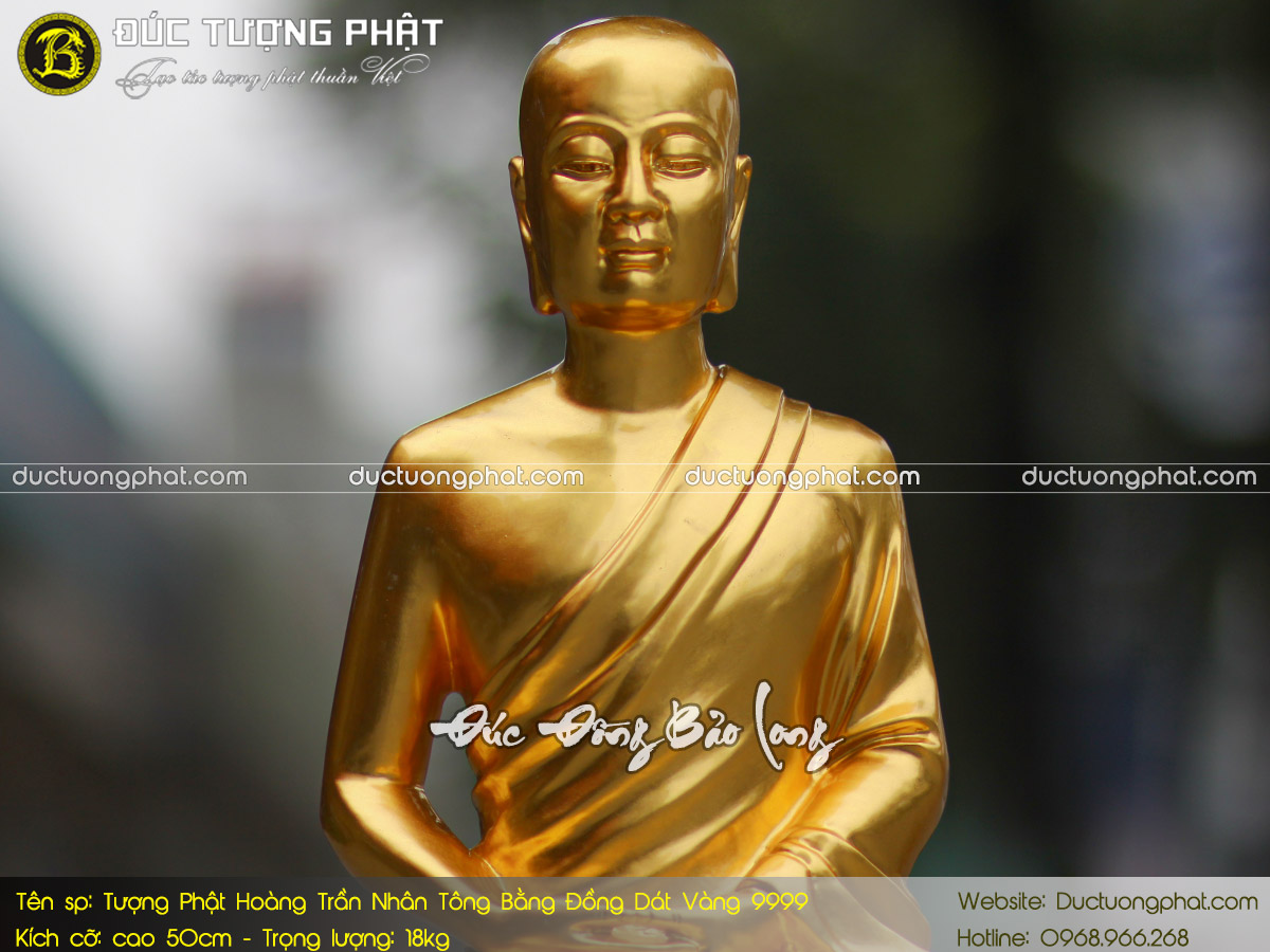 Tượng Phật Hoàng Trần Nhân Tông Bằng Đồng 50cm Dát Vàng 9999 5