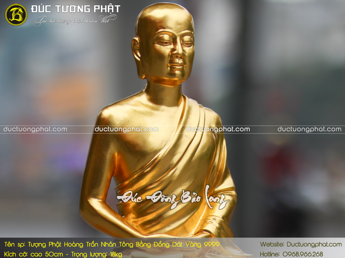 Tượng Phật Hoàng Trần Nhân Tông Bằng Đồng 50cm Dát Vàng 9999 7