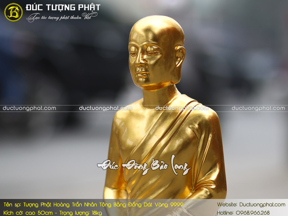 Tượng Phật Hoàng Trần Nhân Tông Bằng Đồng 50cm Dát Vàng 9999 8