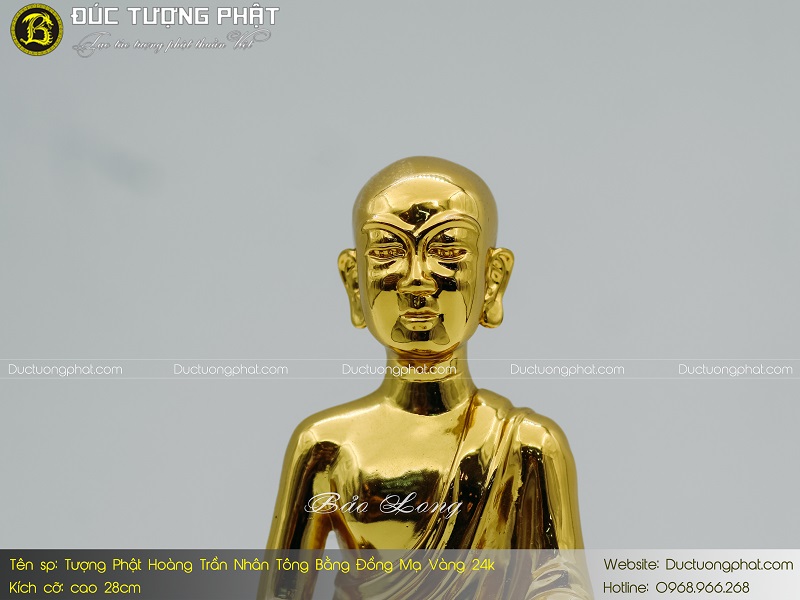 Tượng Phật Hoàng Trần Nhân Tông Bằng Đồng 28cm Mạ Vàng 24k 5