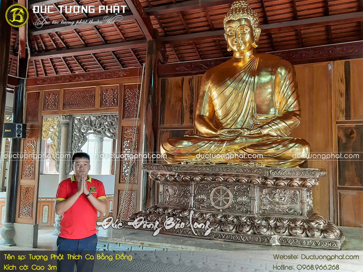 Tượng Phật Thích Ca bằng đồng 3m Dát Vàng cho chùa Từ Tâm 2