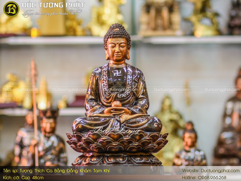 Tượng Phật Thích Ca Bằng Đồng 48cm Khảm Tam Khí 2
