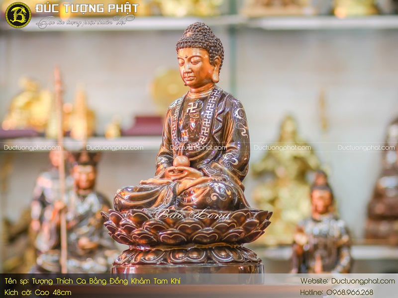 Tượng Phật Thích Ca Bằng Đồng 48cm Khảm Tam Khí 3