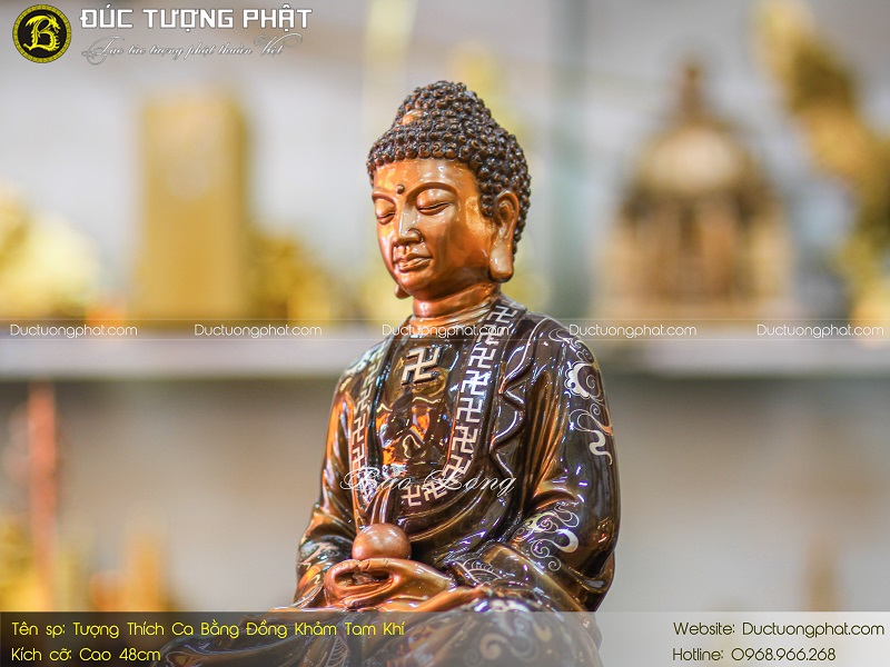 Tượng Phật Thích Ca Bằng Đồng 48cm Khảm Tam Khí 4