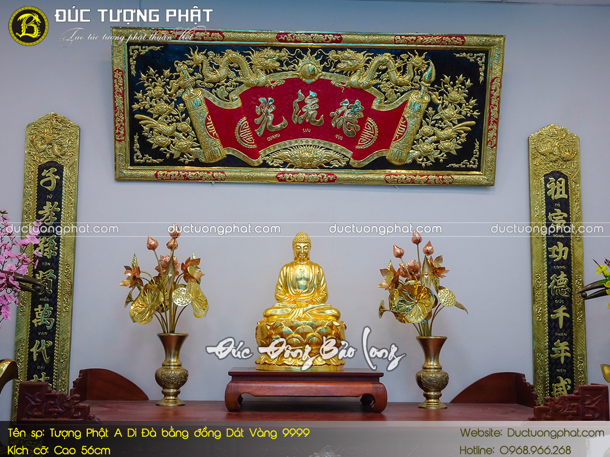 Tượng Phật A Di Đà Bằng Đồng 56cm Dát Vàng 9999 7