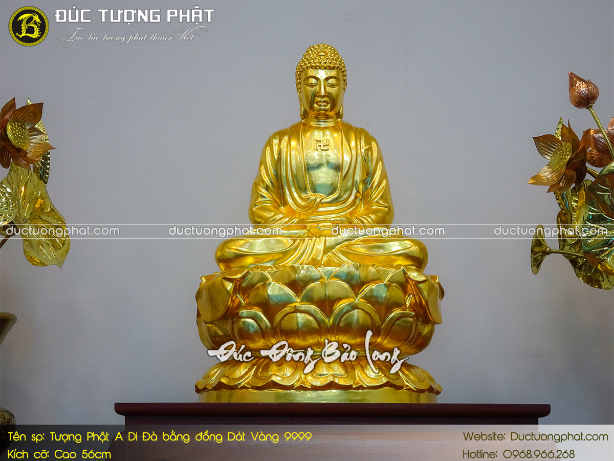 Tượng Phật A Di Đà Bằng Đồng 56cm Dát Vàng 9999 2