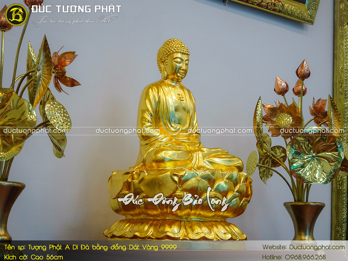 Tượng Phật A Di Đà Bằng Đồng 56cm Dát Vàng 9999 3