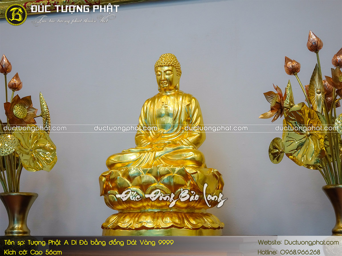 Tượng Phật A Di Đà Bằng Đồng 56cm Dát Vàng 9999 4