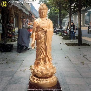 Tượng Phật A Di Đà Dáng Đứng Bằng Đồng Đỏ Cao 1m