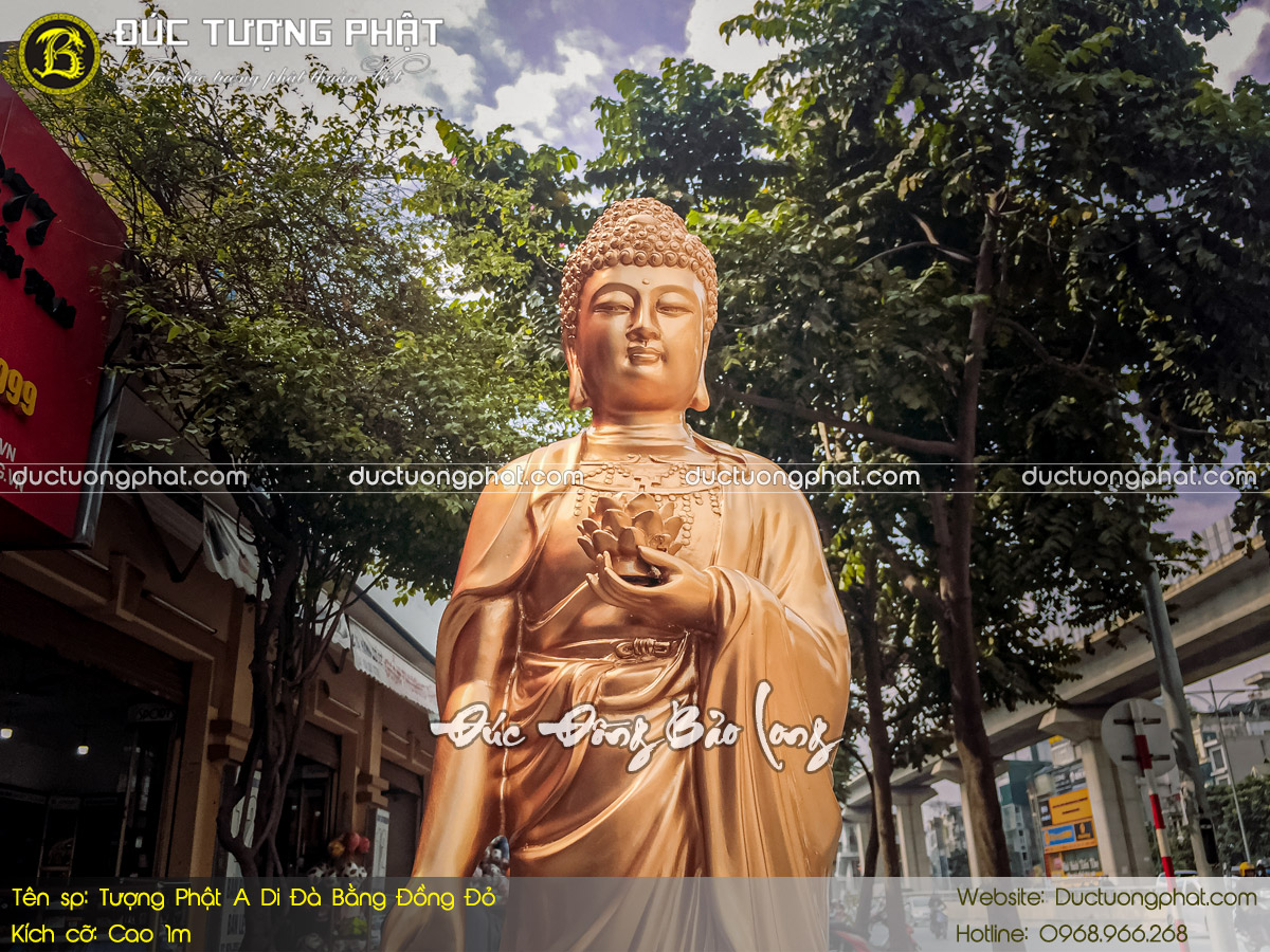 Tượng Phật A Di Đà Dáng Đứng Bằng Đồng Đỏ Cao 1m 5