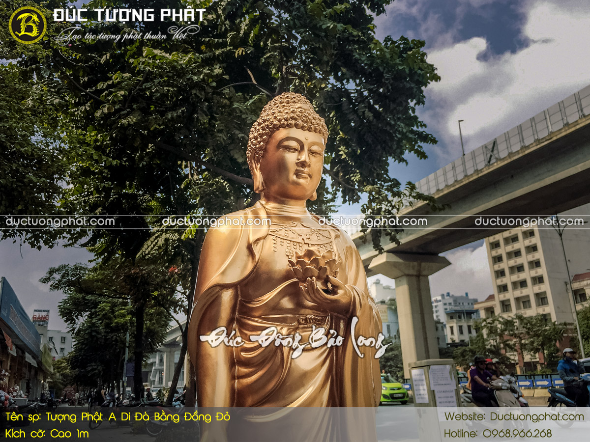Tượng Phật A Di Đà Dáng Đứng Bằng Đồng Đỏ Cao 1m 6